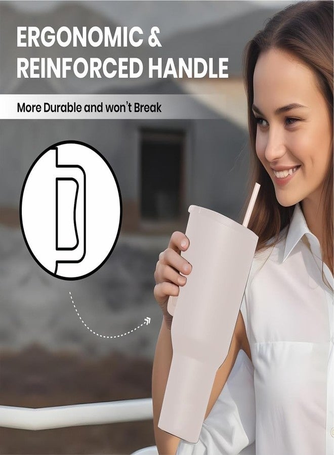 KELVEE كوب كيلفي سعة 40 أونصة مع مقبض وغطاء ماصة، كوب قابل لإعادة الاستخدام مانع للتسرب، كوب مثالي لشرب القهوة المثلجة، مثالي للسفر والنادي الرياضي، سعة 1.2 لتر (لون الشوفان). - Image 5